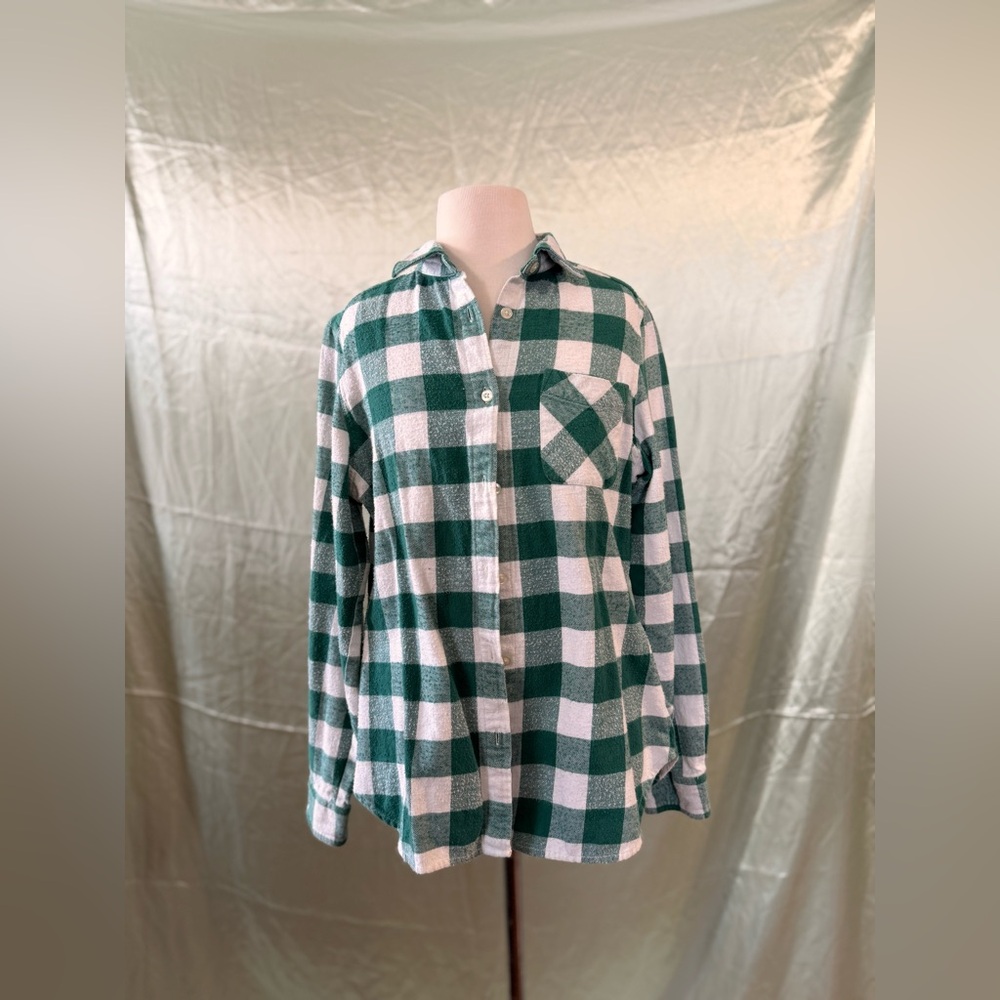 Woolrich Green and White Plaid Shirt